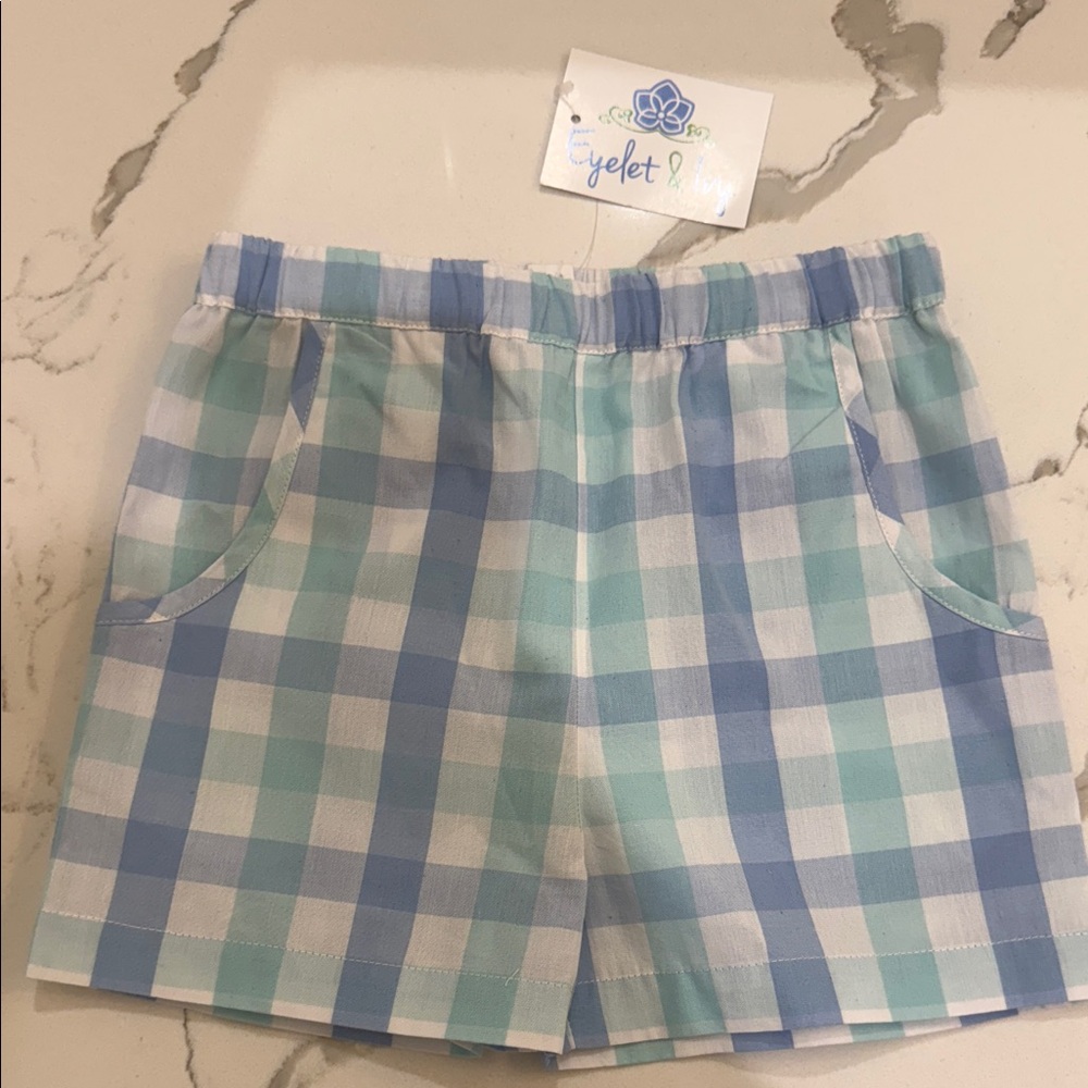 Eyelet & Ivy Boys Blue/White/Mint Plaid Shorts 3T NWT